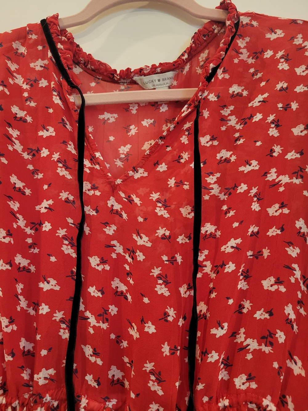 Lucky Brand Red Floral Peasant Dress